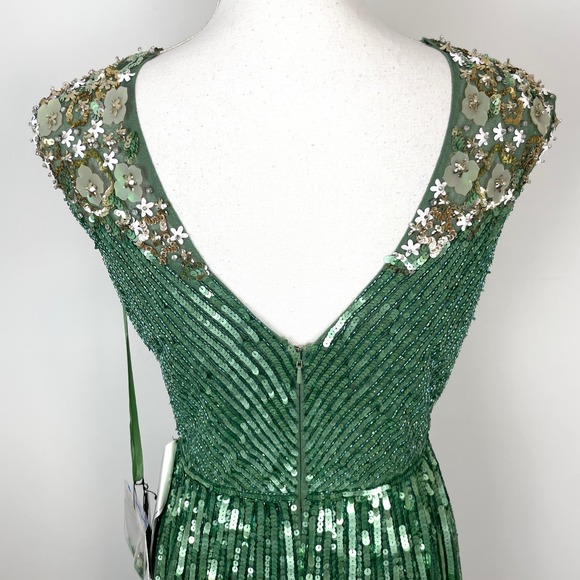Mac Duggal Sequin And Floral Embellished Evening Gown In Sage 5223 Size 8 New - Picture 14 of 16